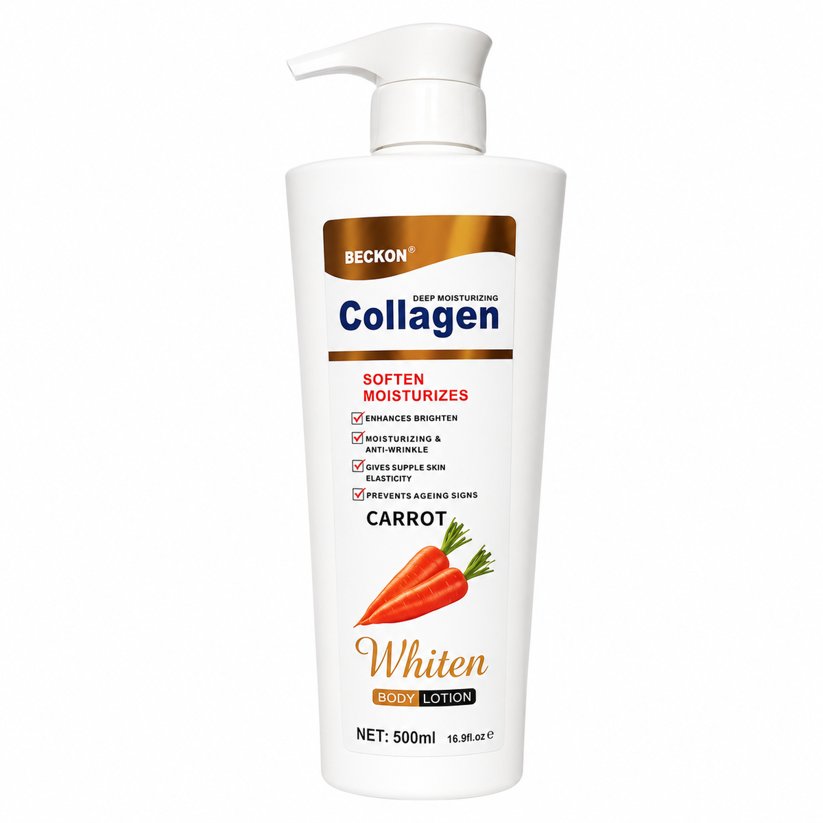 Lait Corporel Unifiant & Hydratant au Collagène et à la Carotte – BECKON (500ml)